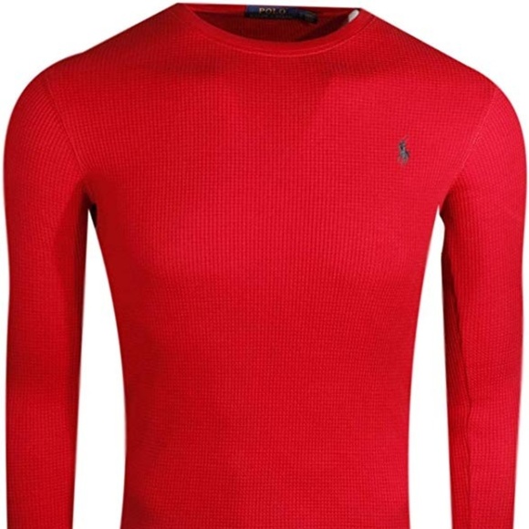 Polo Ralph Lauren Mens New Red Long Sleeve Thermal Shirts Waffle - Red - Cotton Blend - M